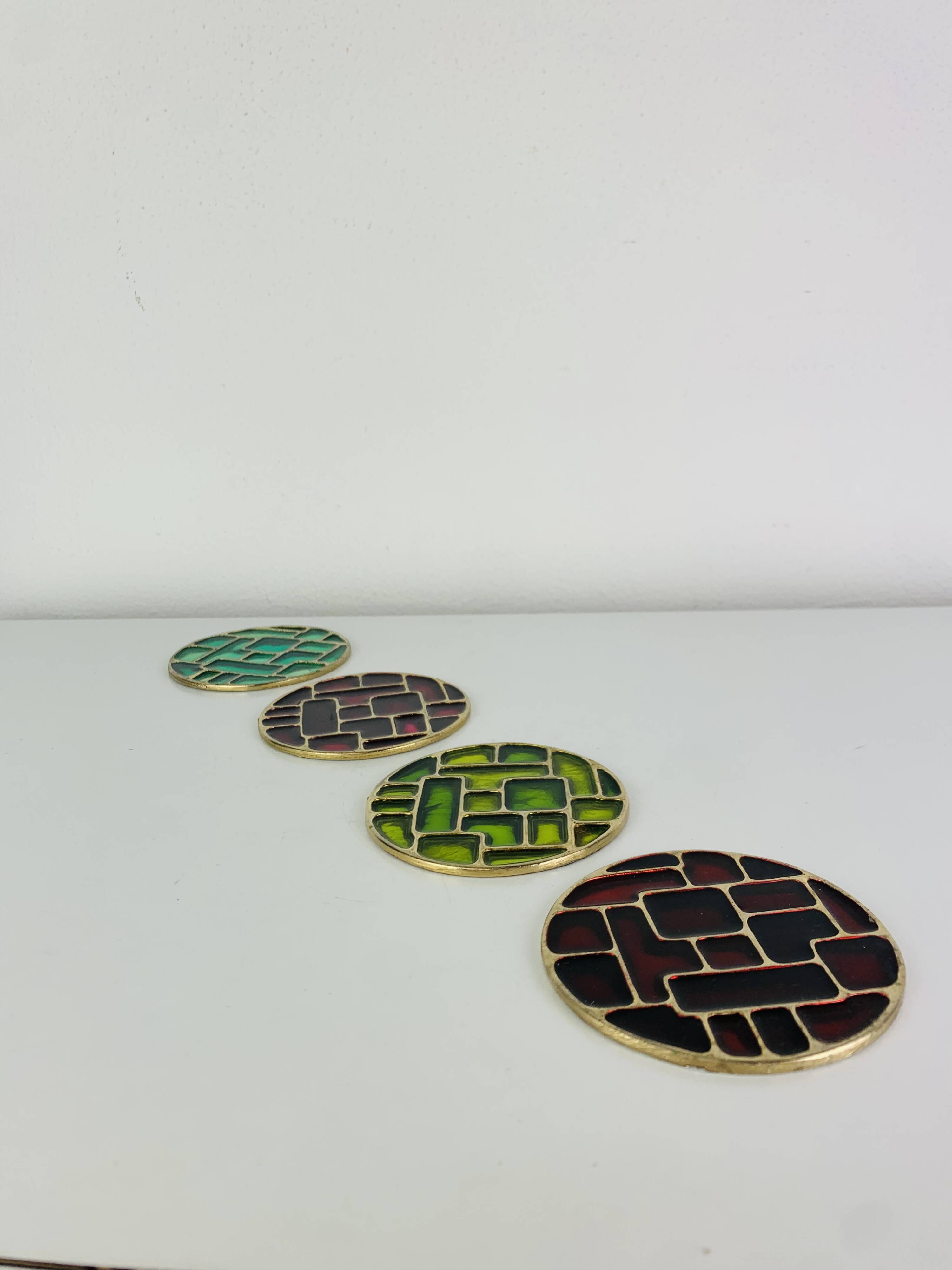 4 coasters in Mithé Espelt style, cloisonné enamels
