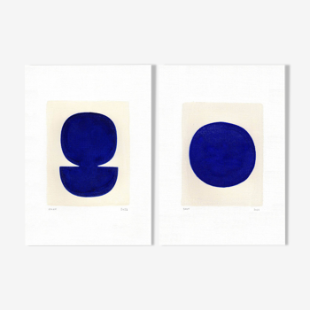 Painting duo on paper - zoé and neo - majorelle blue - signed Eawy