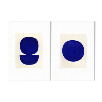 Duo de peinture sur papier - zoé et néo - bleu majorelle -  signées Eawy
