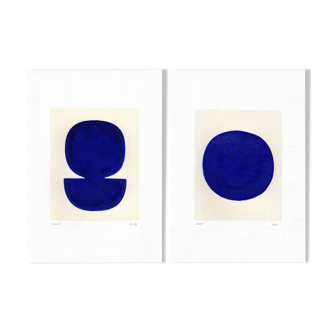 Painting duo on paper - zoé and neo - majorelle blue - signed Eawy