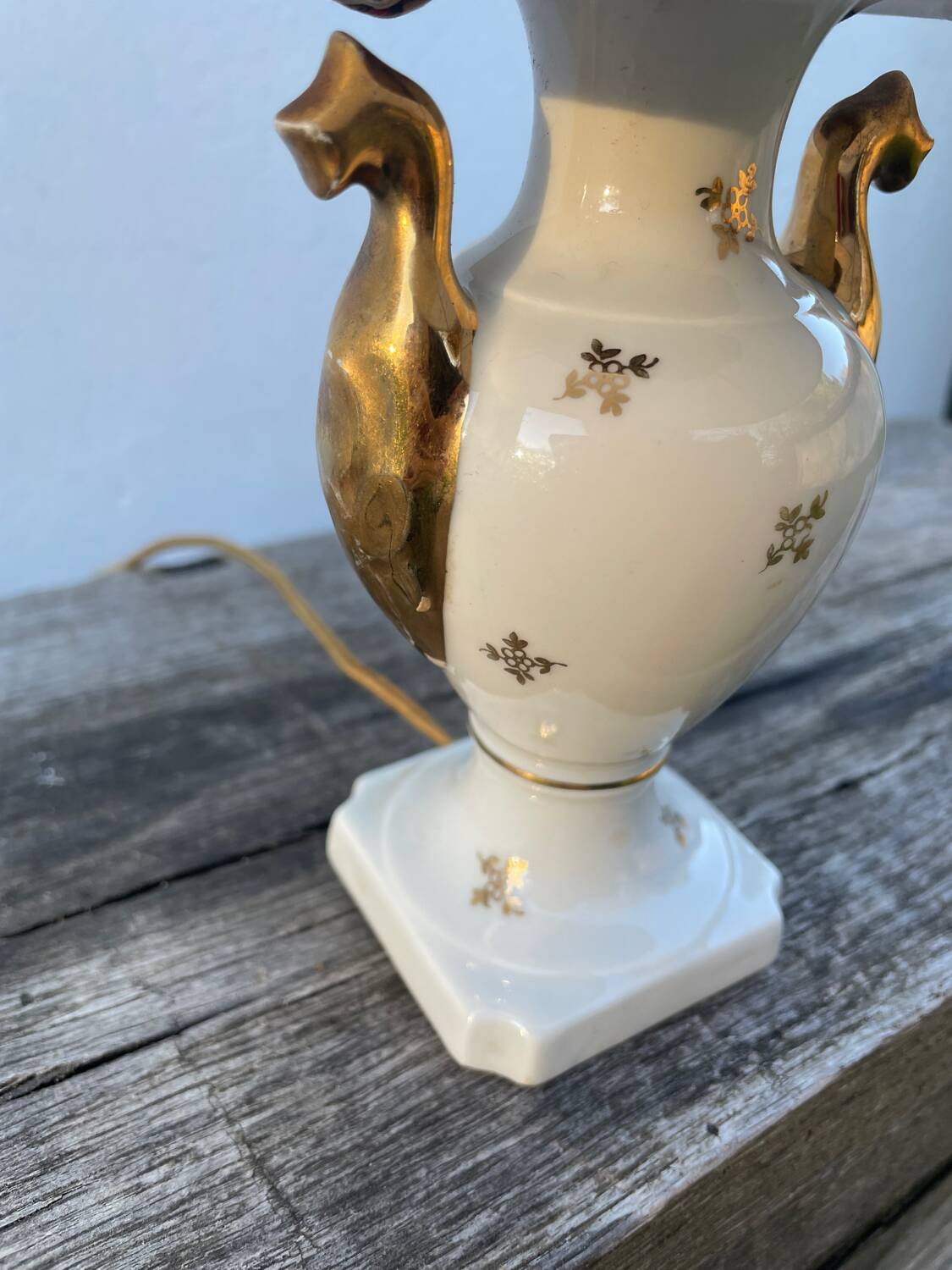 White and gold Limoges porcelain lamp