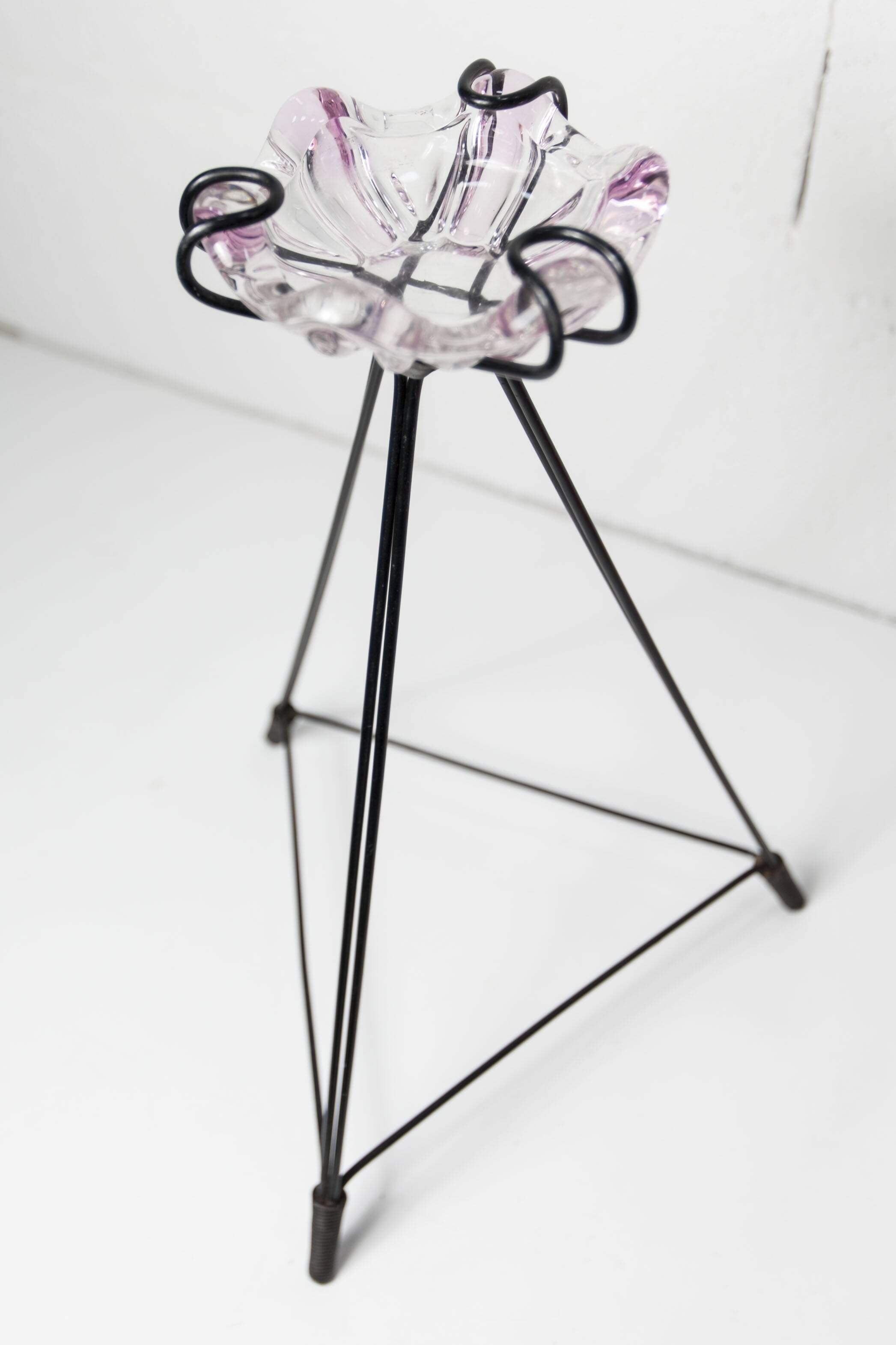 Ashtray on black colored glass stand 1970