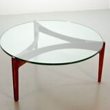 Table basse ronde en palissandre avec plateau en verre, modèle n° 104, design Sven Ellekaer