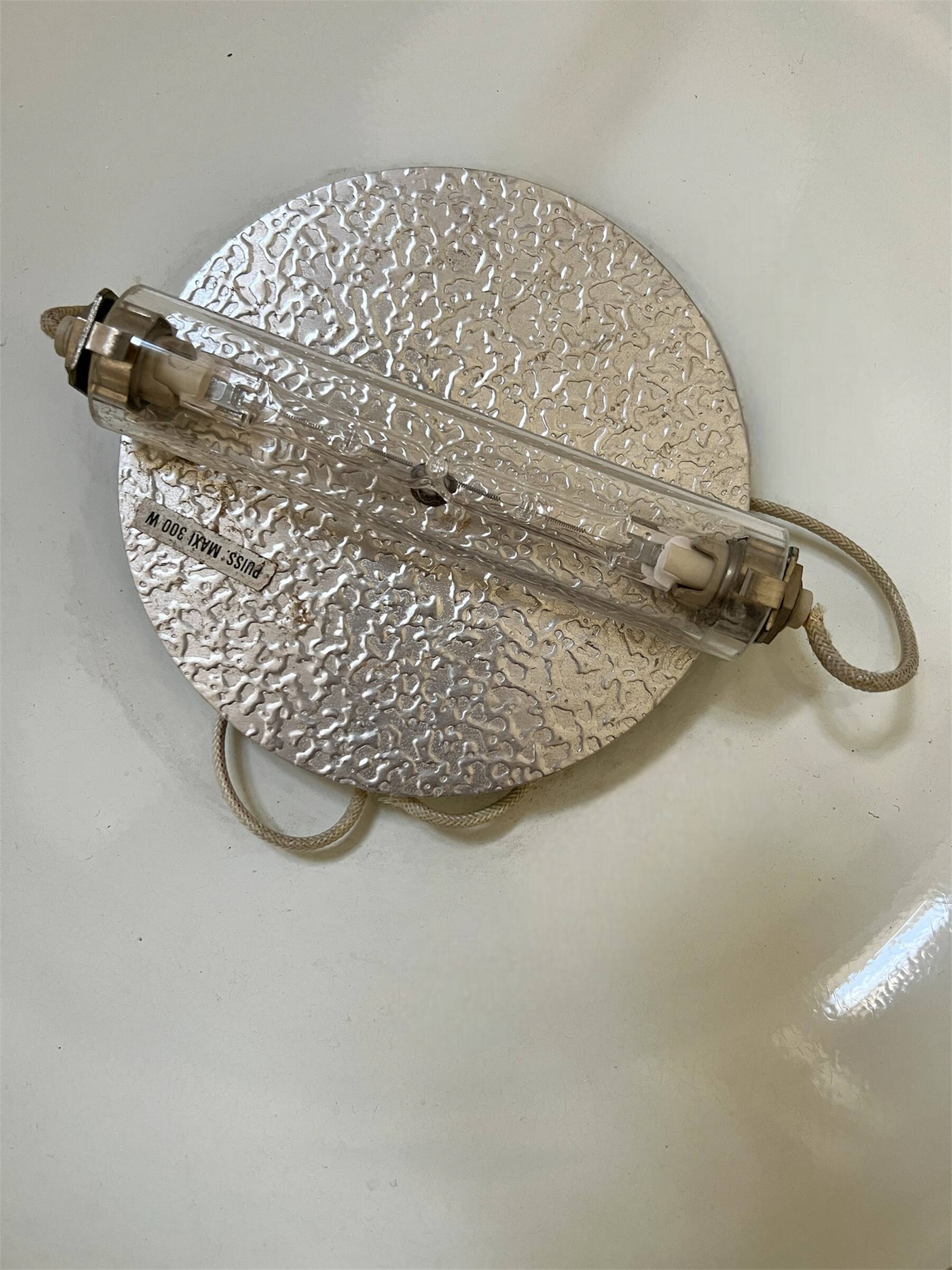 "Les Actuelles" chrome metal arc design pendant light by Lucien Gau, Paris 1960