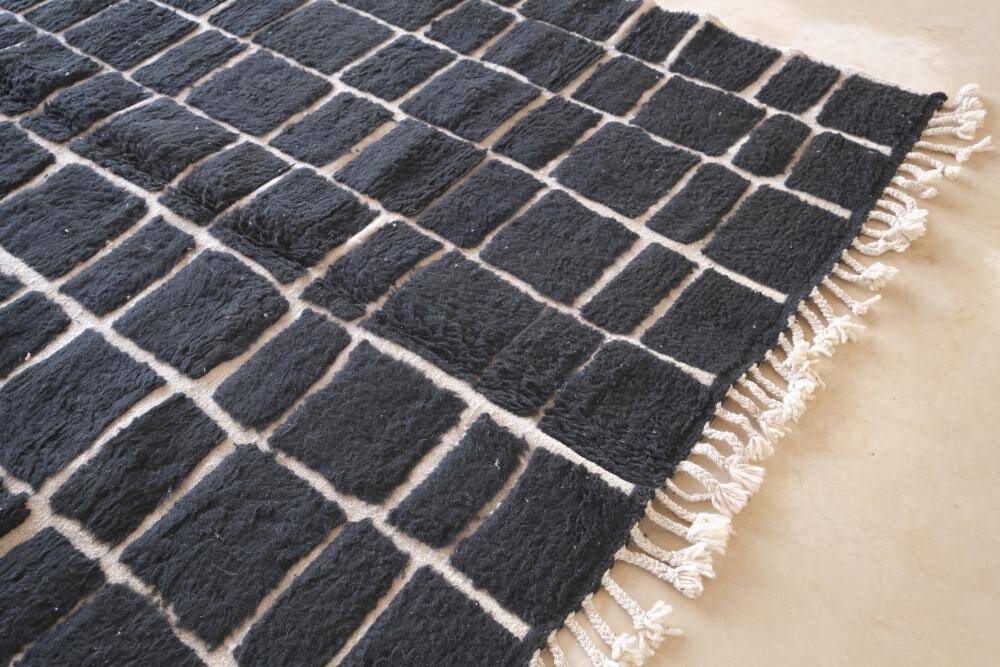 Black Moroccan Checkered Rug - 289 x 200 cm