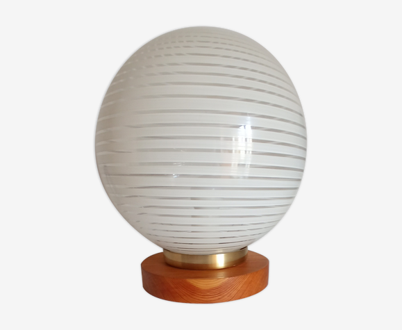 Lampe de chevet bois et opaline