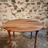 Antique walnut drop-leaf dining table – French round table 110 cm