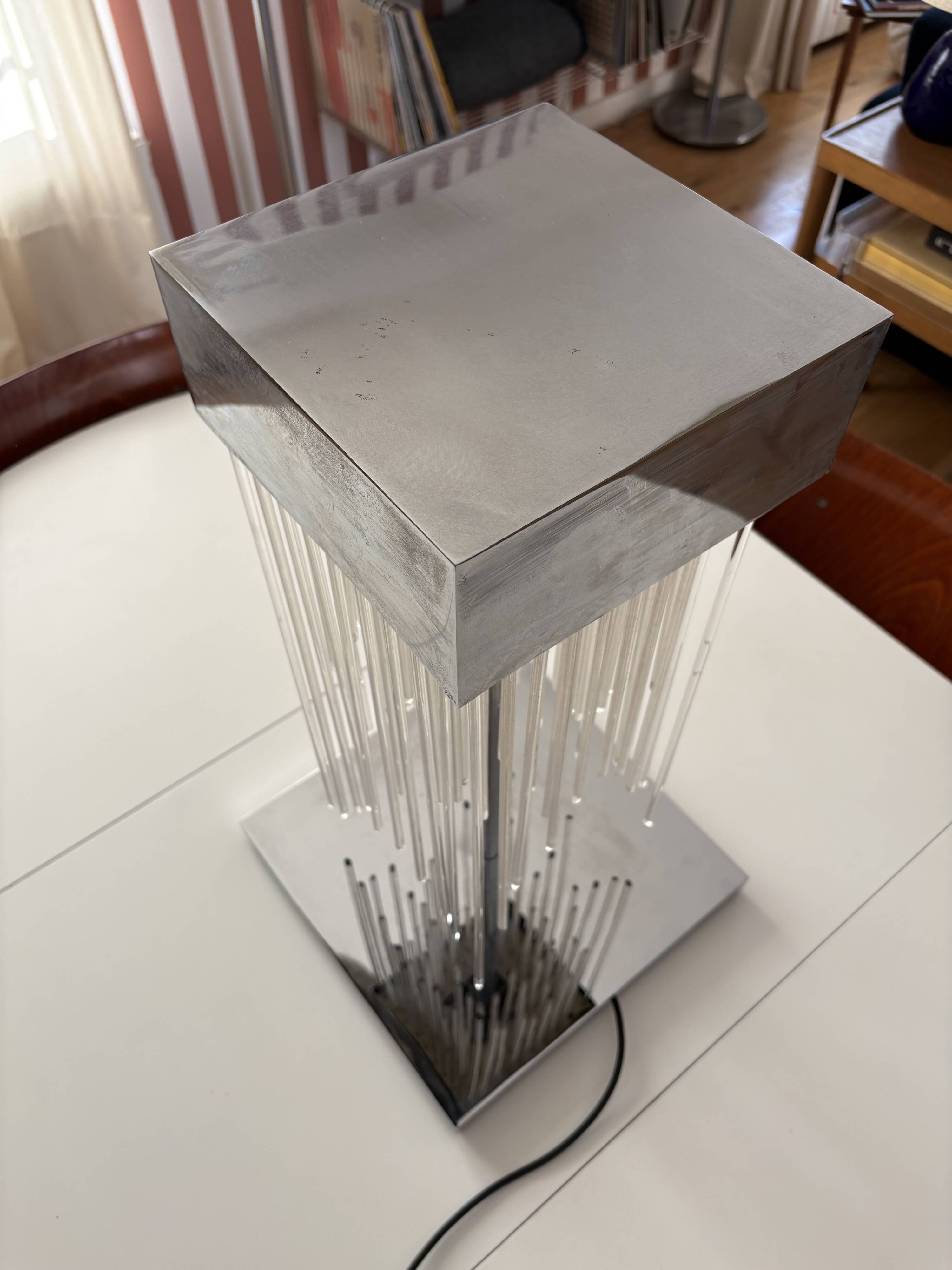 1970s metal lamp with glass rods