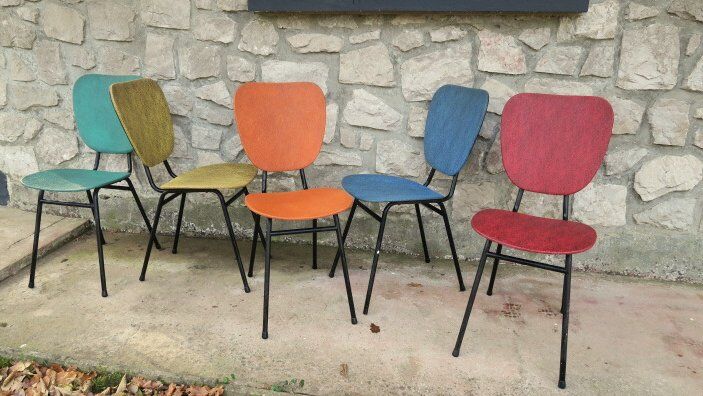 5 vintage skai metal chairs 60 years