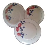 3 round dishes, hand-painted, hbcm, red décor