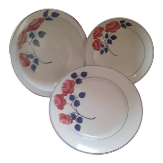 3 round dishes, hand-painted, hbcm, red décor