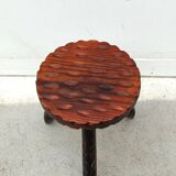 Tabouret brutaliste en bois massif, Espagne 1970