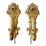 Pair of vintage gilded wood electric wall sconces