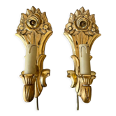 Pair of vintage gilded wood electric wall sconces