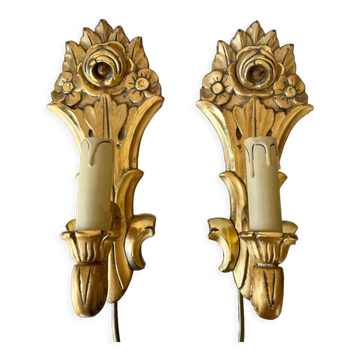 Paire d'appliques murales vintage bois doré