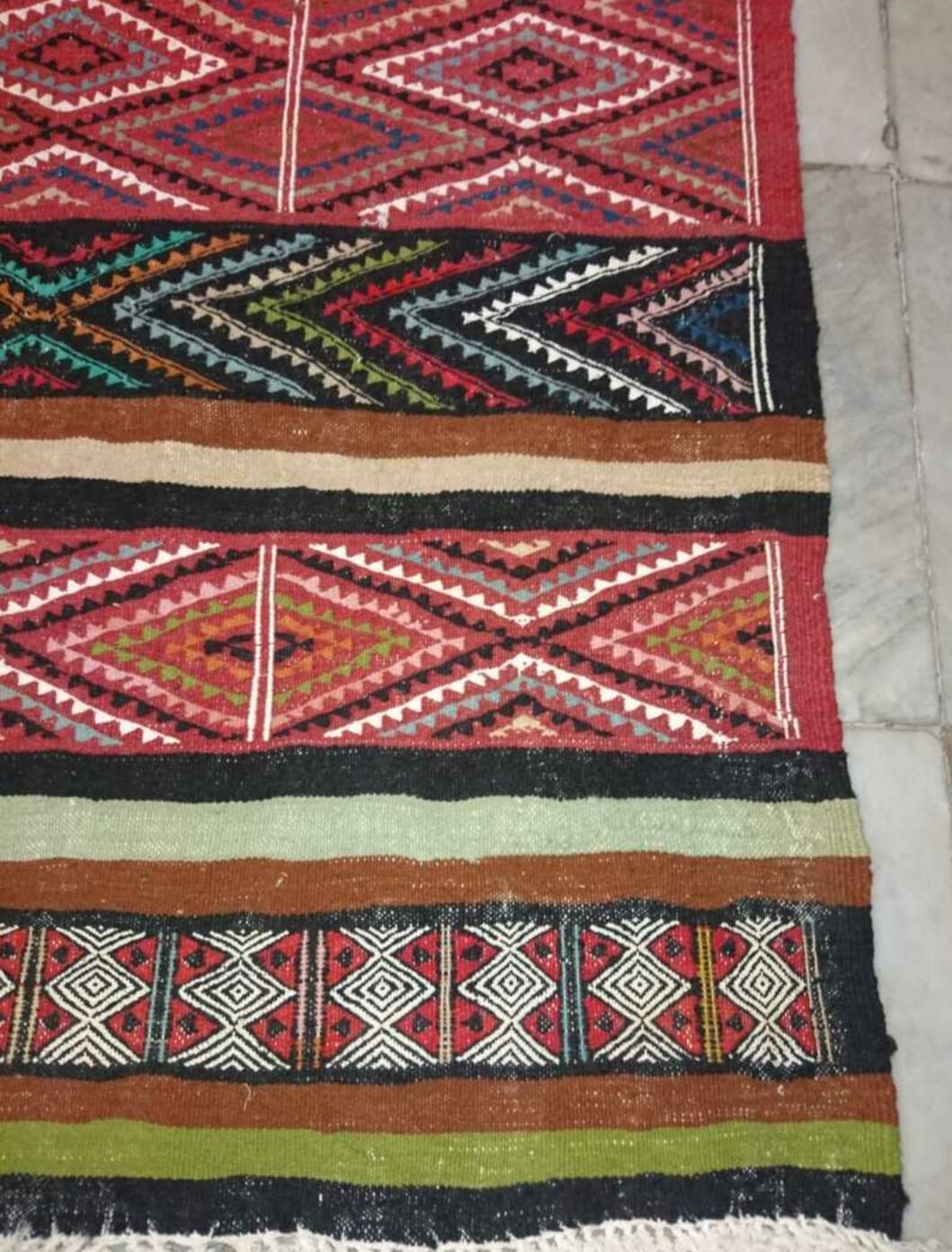 Red Berber Kilim multicolor handmade woollen 100x200cm