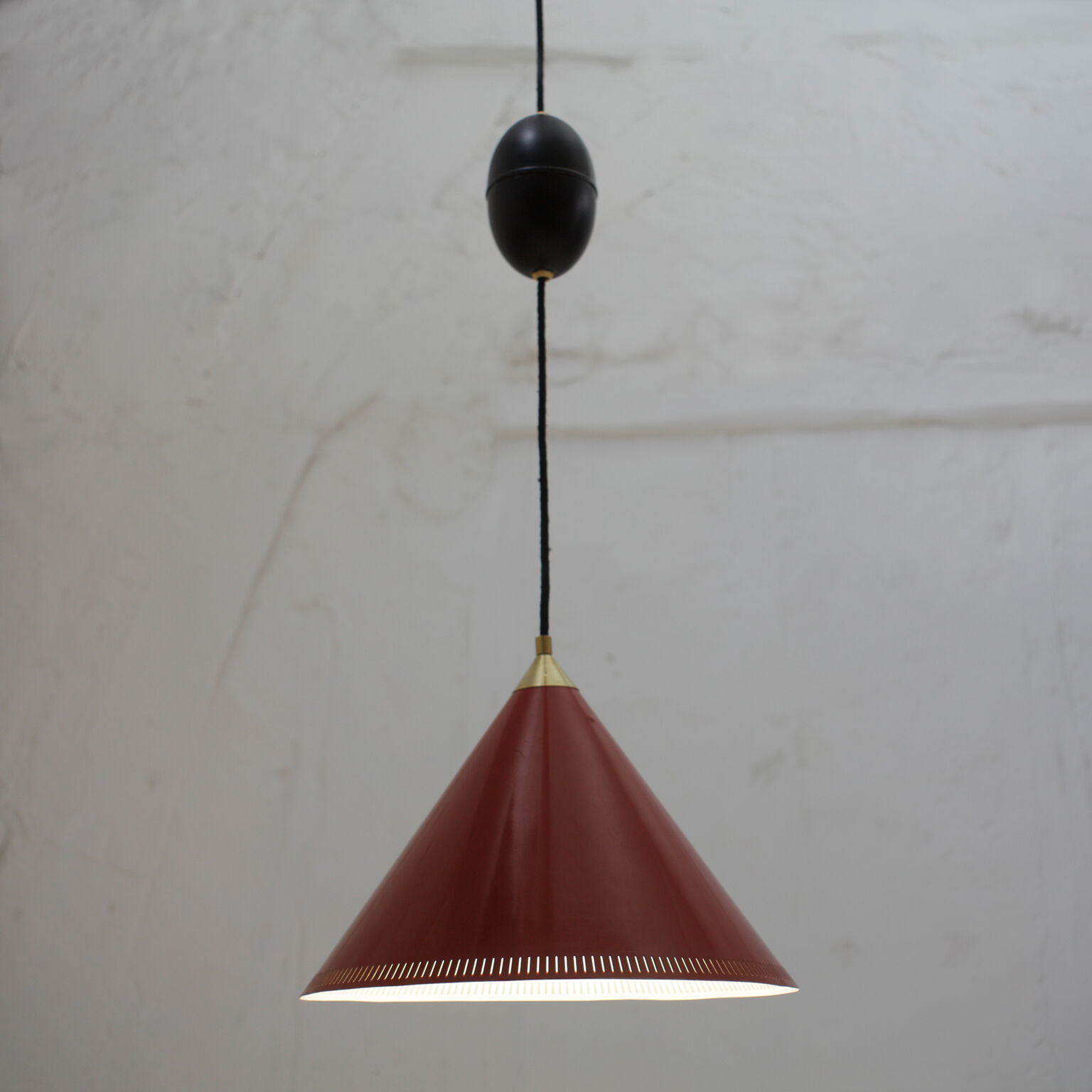 Danish conical hanging lamp goes up and down 1960's