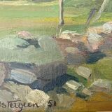 Vintage Modernist Landscape Scene Oil Painting H. Ostergren 1951