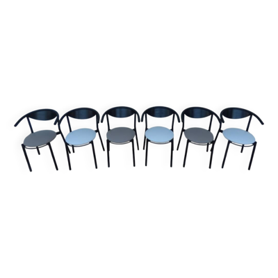 6 Chaises de style gondole structure métallique cossu et simili cuir