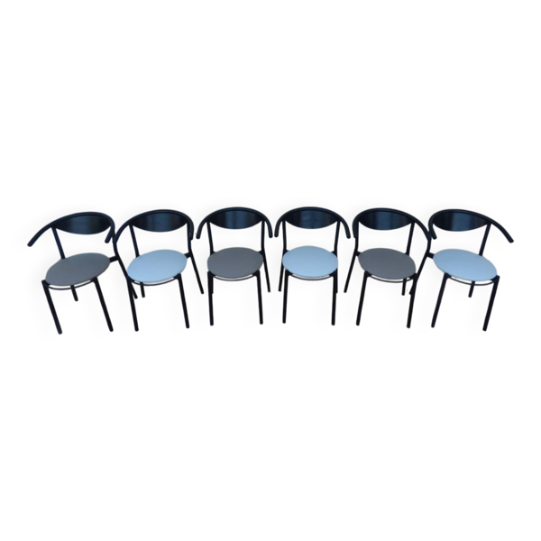 6 Chaises de style gondole structure métallique cossu et simili cuir