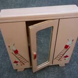 Doll cabinet and armchair, children's toy, 1930s, stencil rabbit pattern