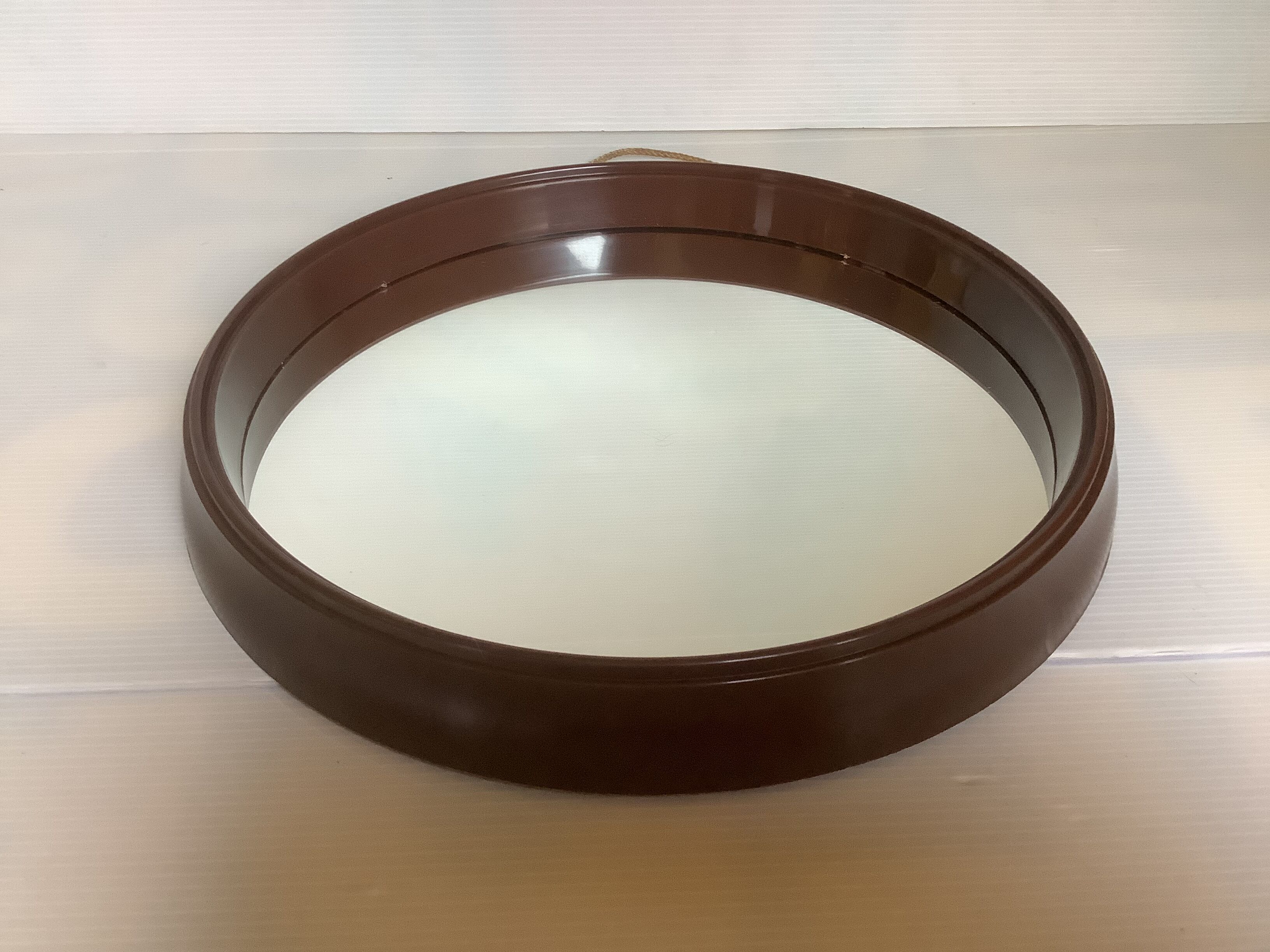Miroir rond plastique marron vintage