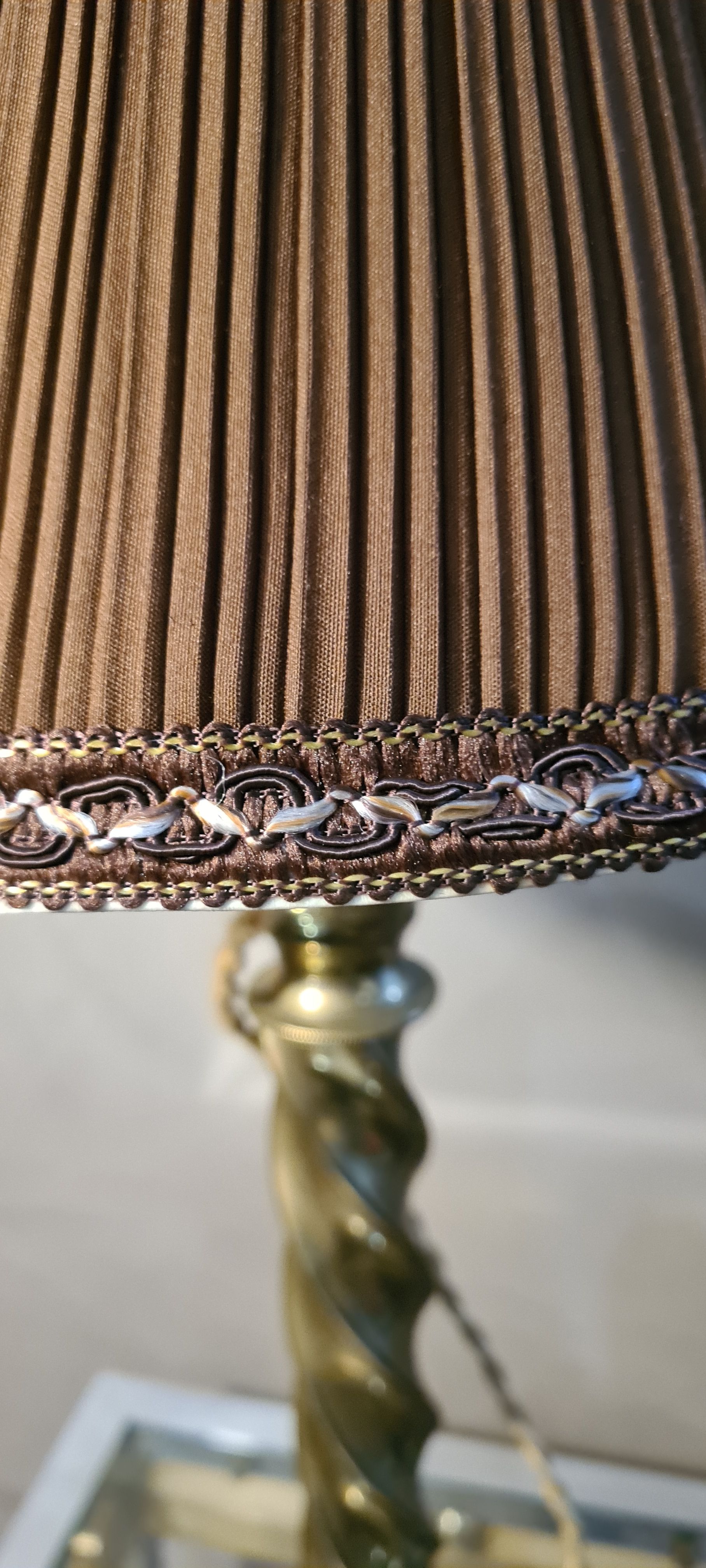 Antique petrol bronze lamp electrifiee 1920 lampshade pleated 52x26