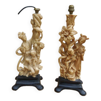 Pair of carved lamps