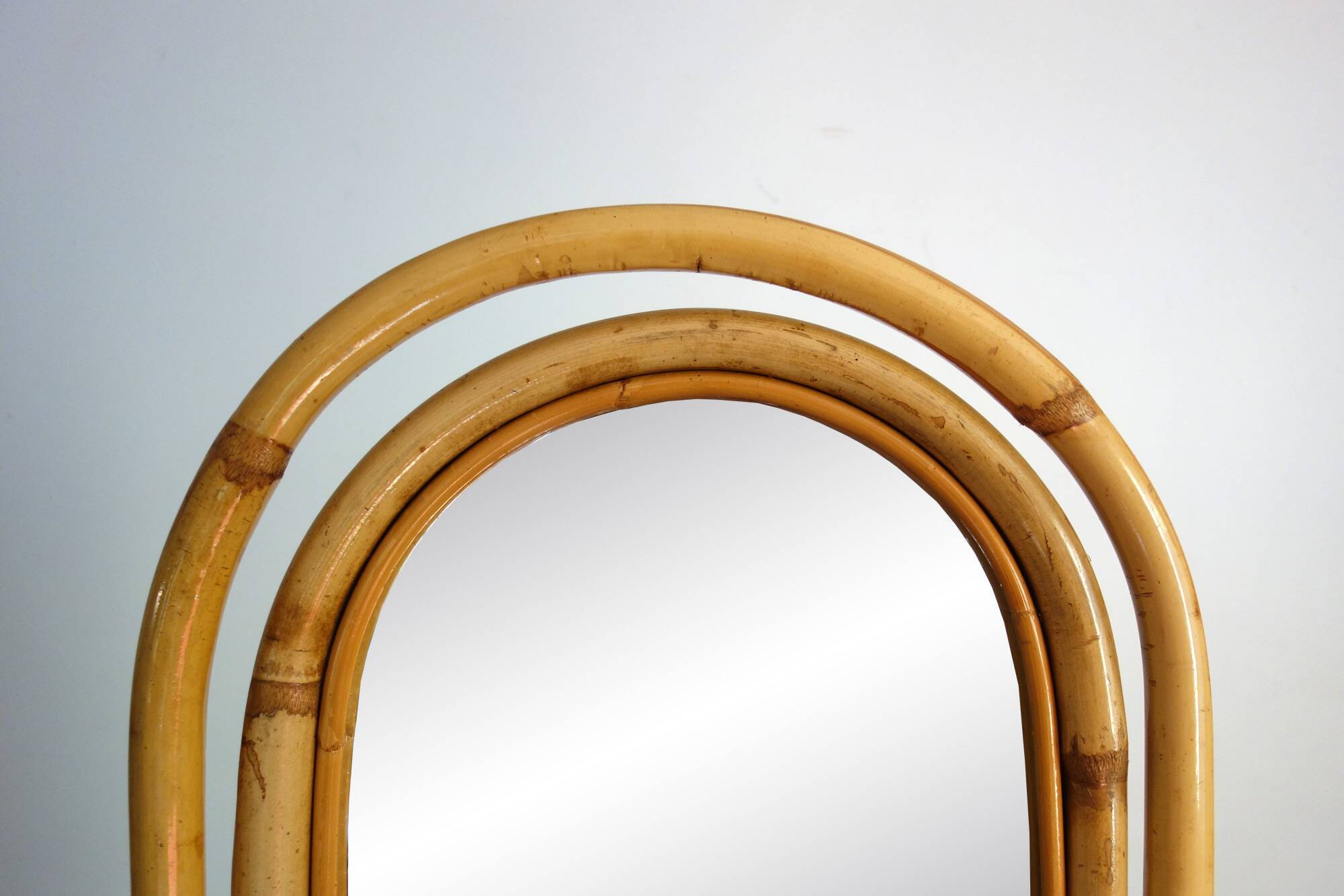 Woven wicker and bamboo full-length mirror, 70s/80s.
