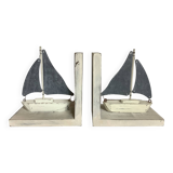 Pair of metal and wood sailboat bookends