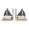 Pair of wooden metal sailboat bookends