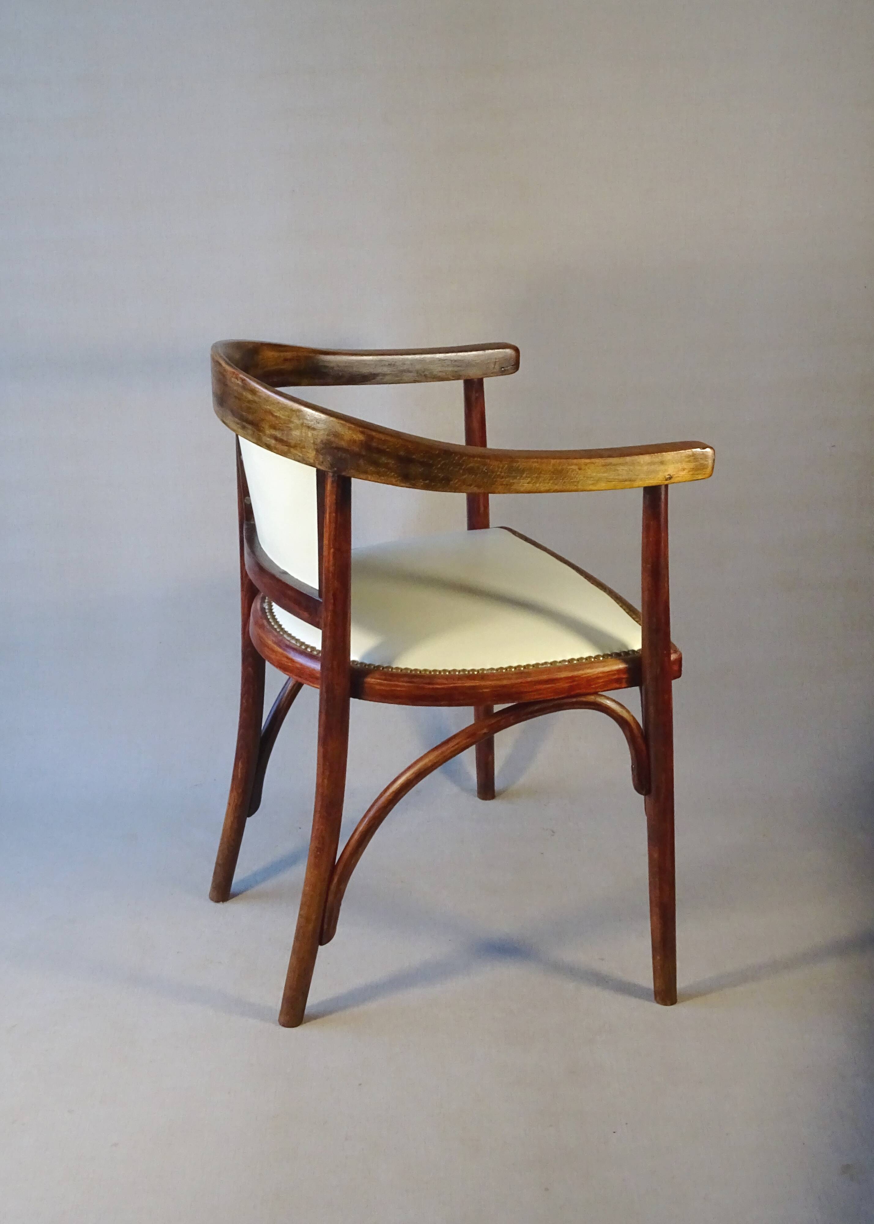 Art Deco desk chair by Fischel in bentwood and leather, 1925