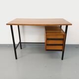 Vintage modernist desk in wood and black metal from the 60s