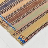 Yellow & Brown Striped Kilim Rug, Turkis Kilim Rug, 152x271Cm