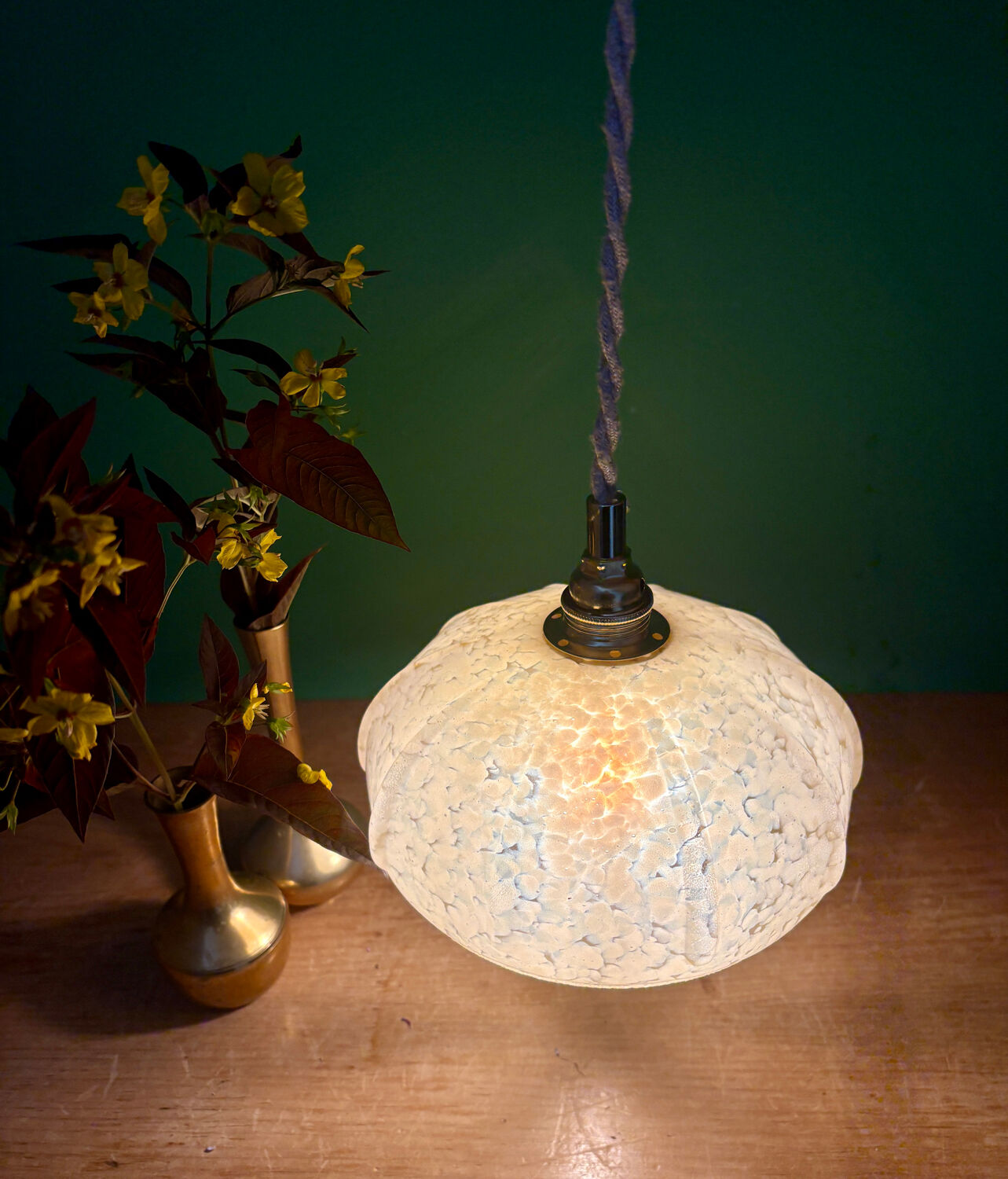 Vintage Art Deco glass pendant light in yellow from Clichy.