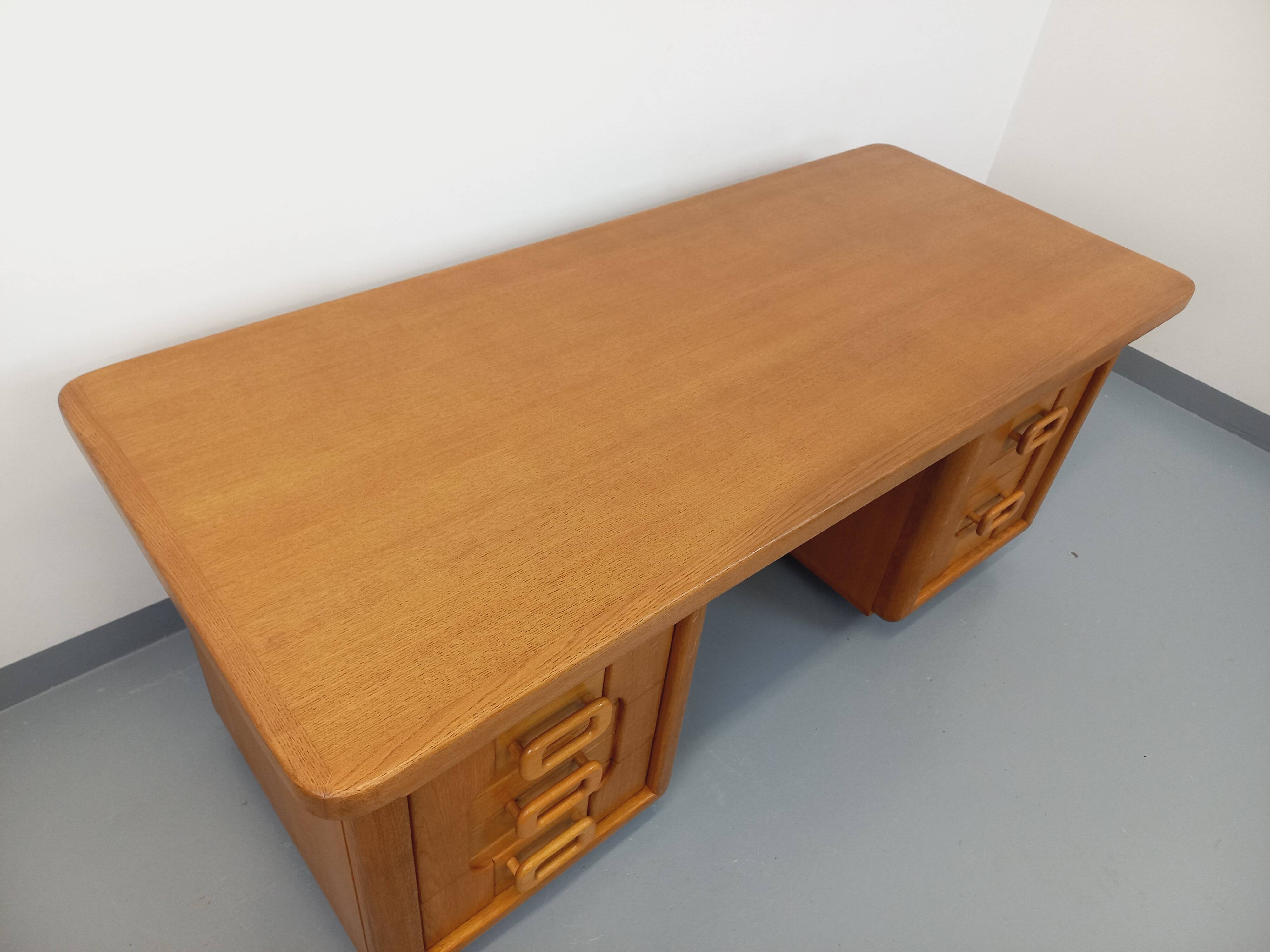 Large vintage double-sided executive desk in oak wood from the 70s