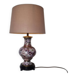 Lampe sur un vase ancien en émail cloisonné à joli décor floral rose