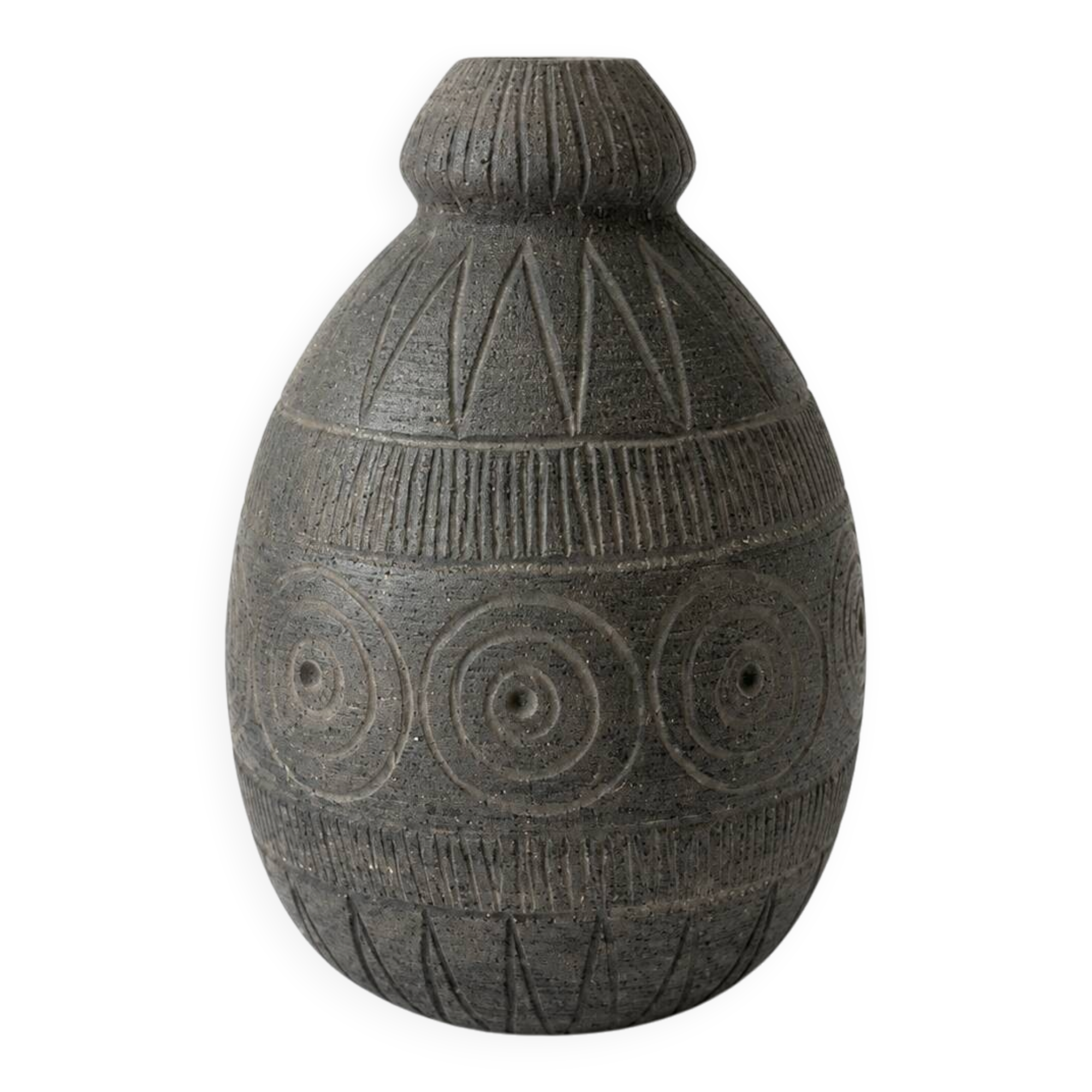 Brutalist single-flower vase in stoneware by Elsi Bourelius for Jie Gantofta, Sweden.