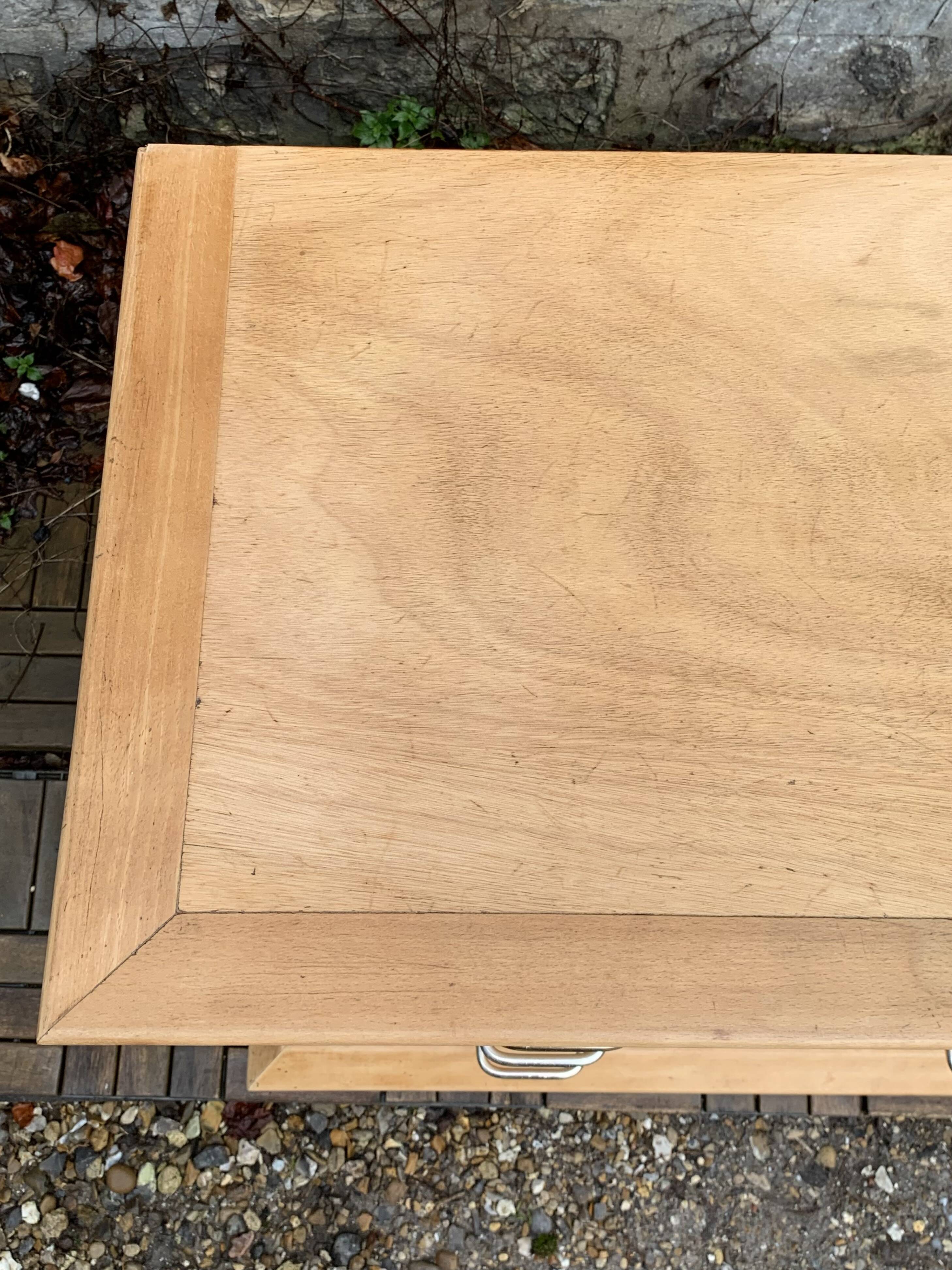 Vintage chest of drawers with compass feet, solid raw beech, 1960s