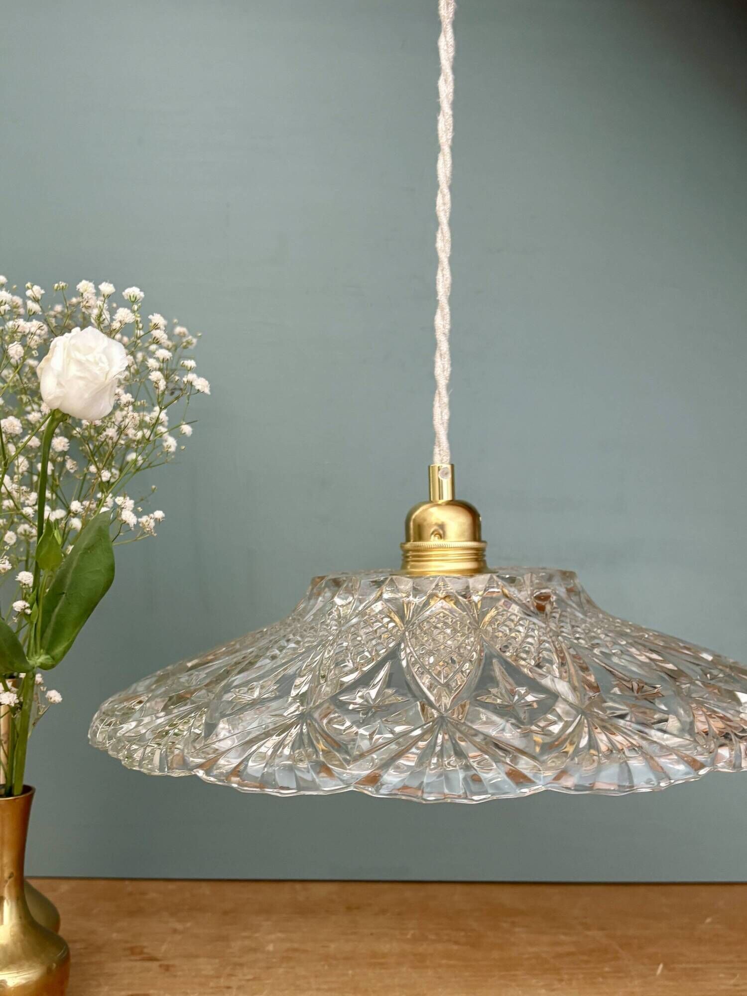Vintage moulded glass pendant light - tableware collection - (CVE1)