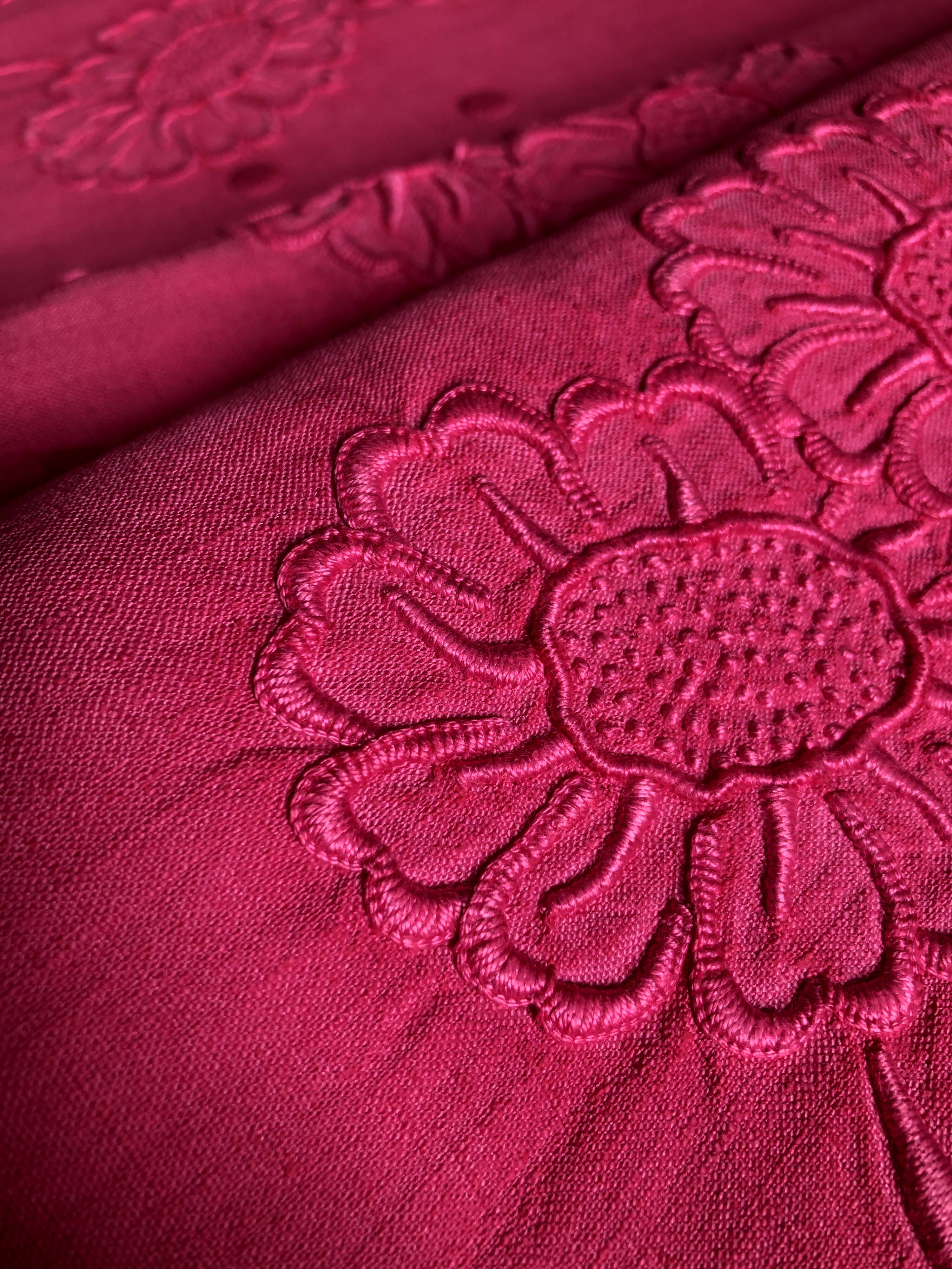 Antique Linen and Cotton Sheet Dyed in Fuchsia
