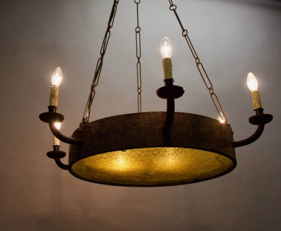 Art deco wrought iron chandelier with 6 lights