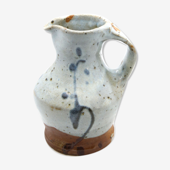 Enamelled sandstone pitcher with blue shades by Anne Kjaersgaard, La Borne