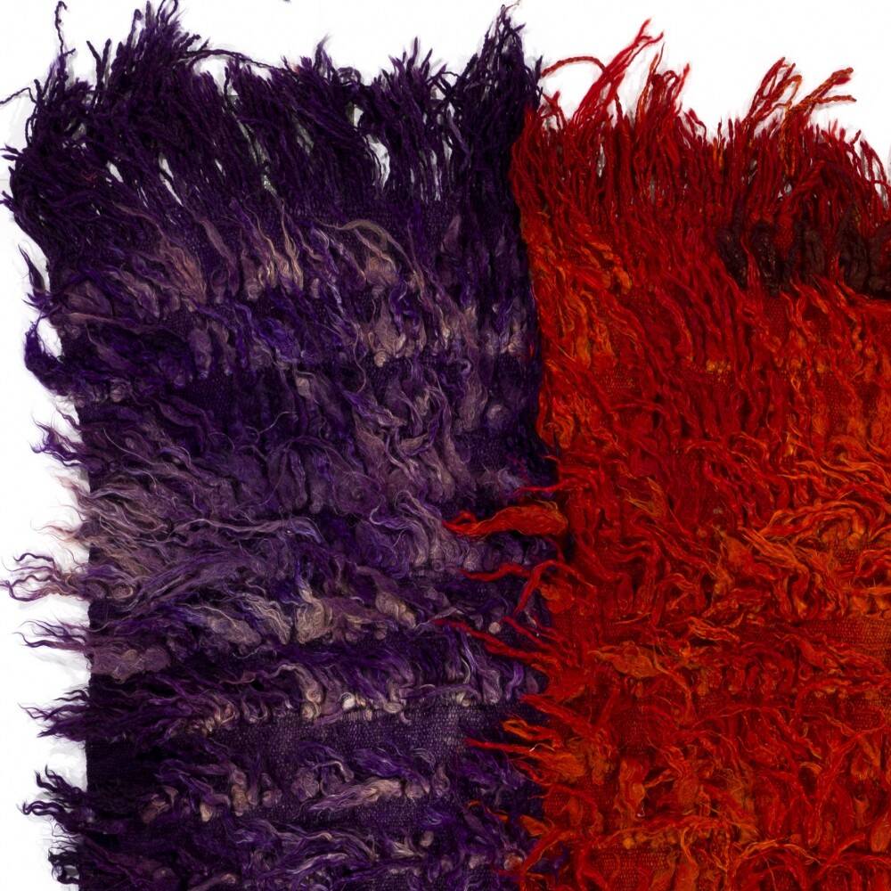 Vintage Hand-Knotted Shag Pile Tulu Rug in Red and Purple, 100% Mohair Wool