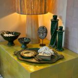 Sculptural twisted candle holder turned glazed ceramic Deep Green