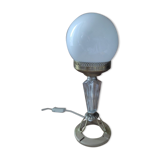 Lampe salon chevet originale base laiton globe opaline