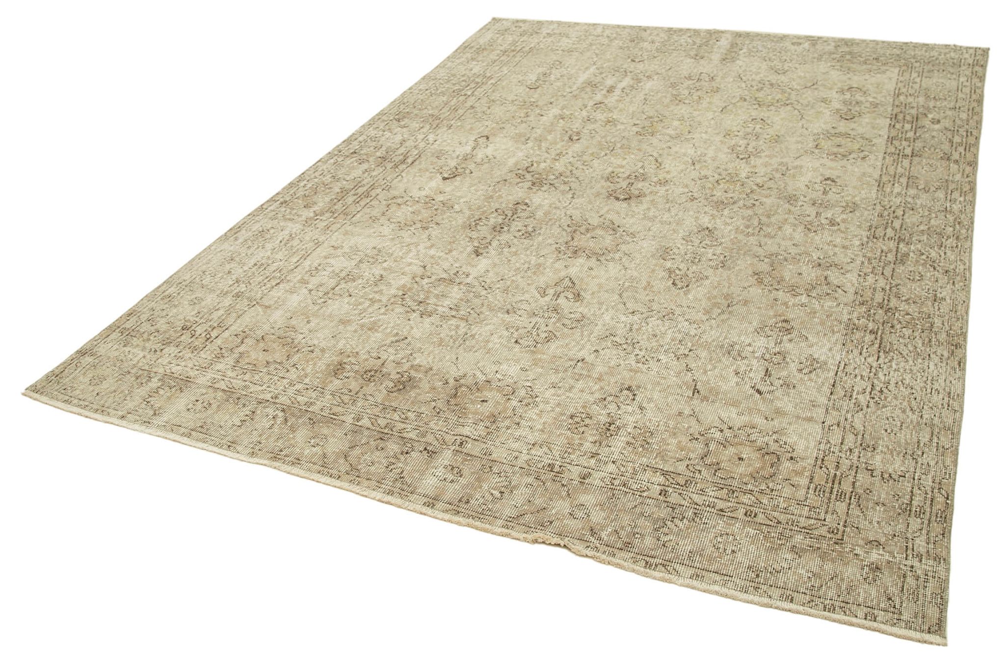 Handwoven antique anatolian beige carpet 200 cm x 284 cm