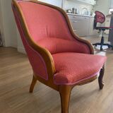 Pair of Rampe armchairs in cherry wood – high-end fabric