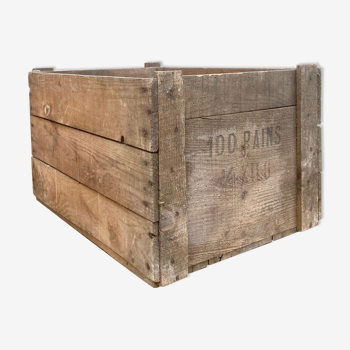 Caisse casier boite en bois vintage marquage 100 pains 1/2 kilo