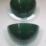Pair of half-moon wall lights in green metal and plexiglass, 1980s